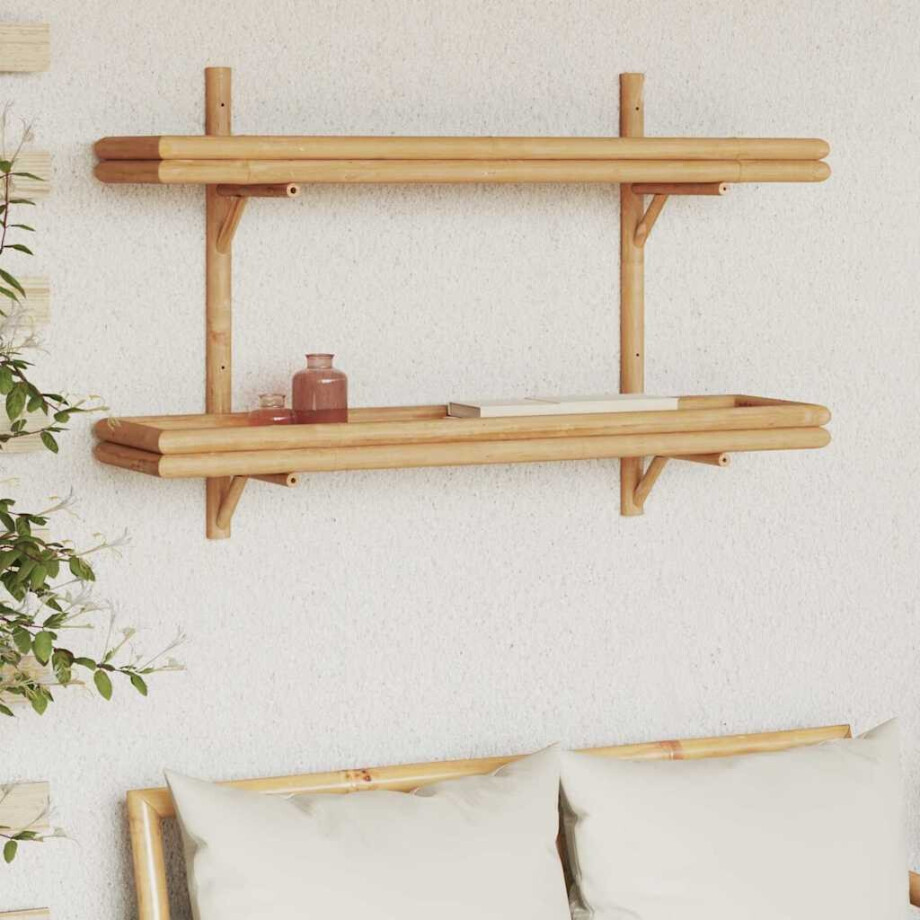 vidaXL Wandplank met plank met opslag Bruin 100 x 26 x 60 cm Bamboe afbeelding 1