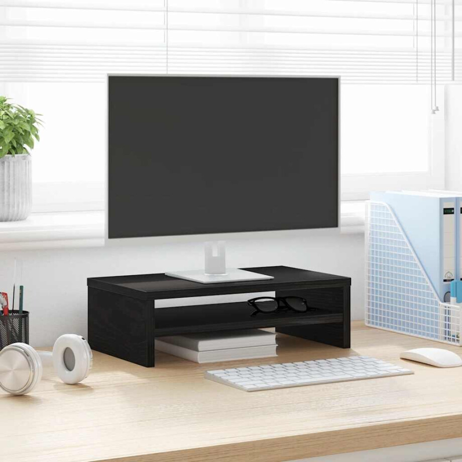 vidaXL Monitorstandaard Zwart Eiken 42x24x13 cm Bewerkt Hout vidaXL Monitorstandaard Zwart Eiken 42x24x13 cm Bewerkt Hout afbeelding 1
