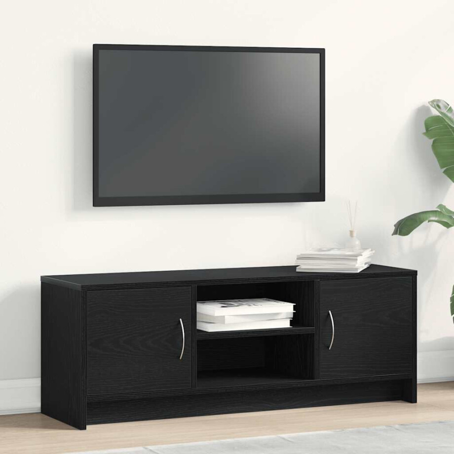 vidaXL TV-meubel Zwart Eiken 102x30x37,5 cm Engineered Wood afbeelding 1
