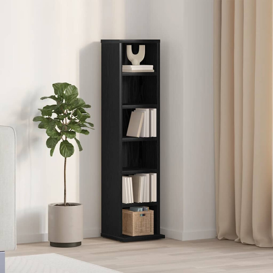 vidaXL CD-kast 21x20x88 cm spaanplaat zwart eikenkleurig afbeelding 1