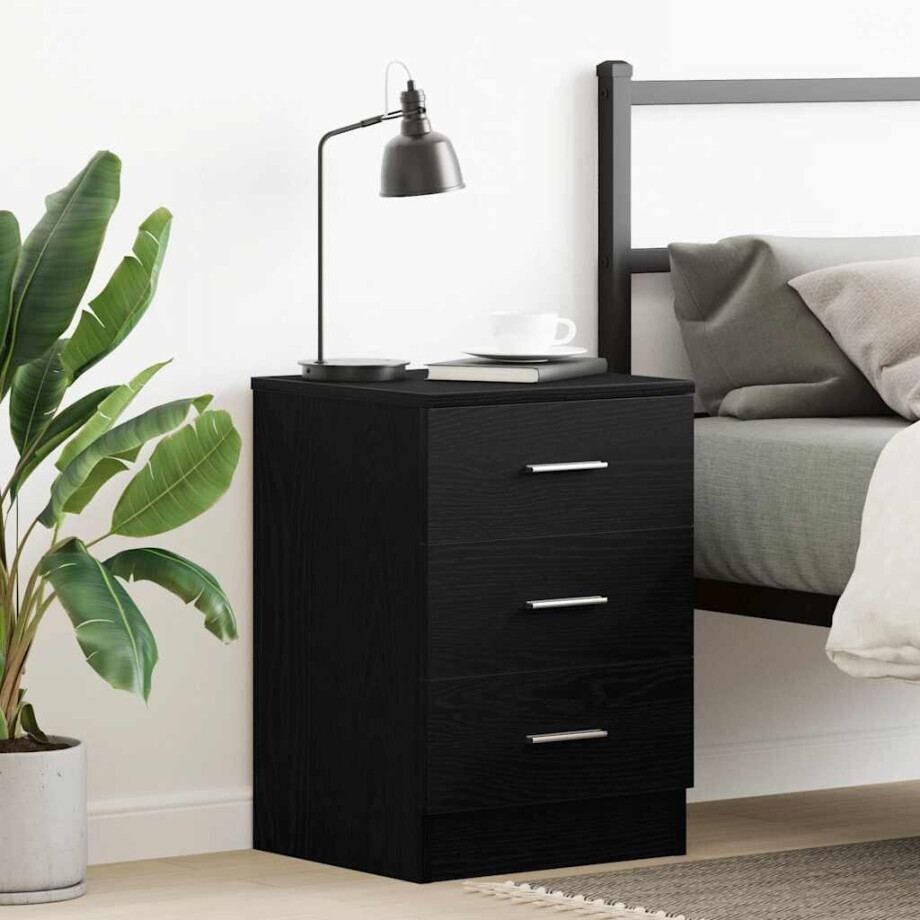 vidaXL Nachtkastje Zwart Eiken 38x35x55 cm Bewerkt Hout vidaXL Nachtkastje Zwart Eiken 38x35x55 cm Bewerkt Hout afbeelding 1
