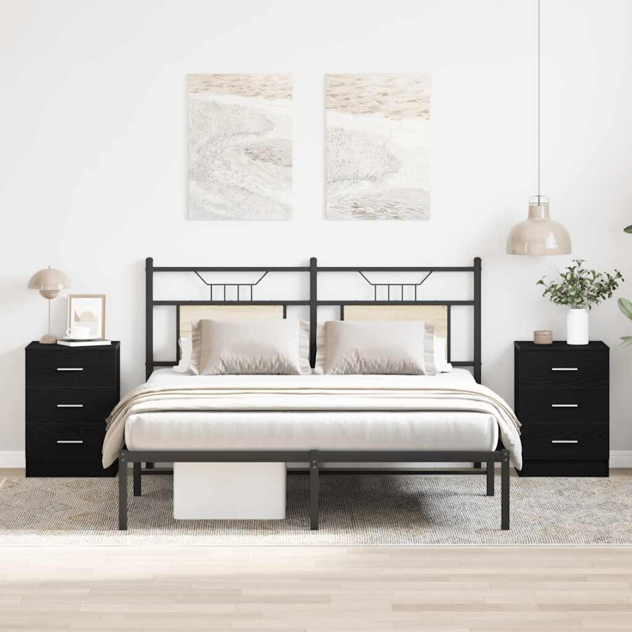 vidaXL Nachtkastjes 2 stuks Zwart Eiken 38x35x55 cm Bewerkt Hout vidaXL Nachtkastjes 2 stuks Zwart Eiken 38x35x55 cm Bewerkt Hout afbeelding 1