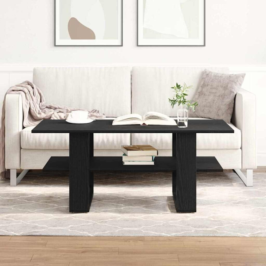 vidaXL Salontafel Zwart Eiken 102 x 55 x 42 cm Bewerkt hout afbeelding 1