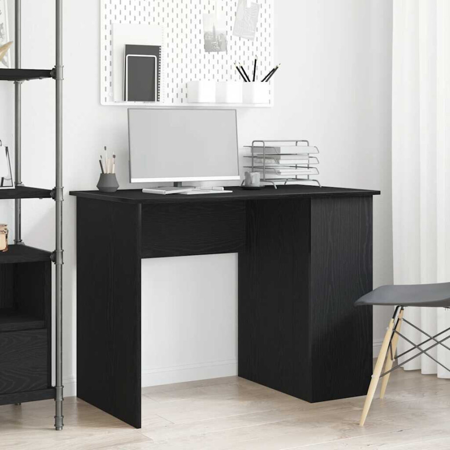 vidaXL Bureau Zwart Eiken 100x55x75 cm Bewerkt Hout afbeelding 1