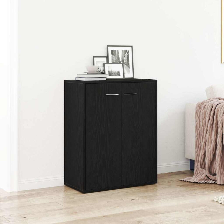 vidaXL Dressoir Zwart Eiken 60x30x75 cm Engineered Wood afbeelding 1