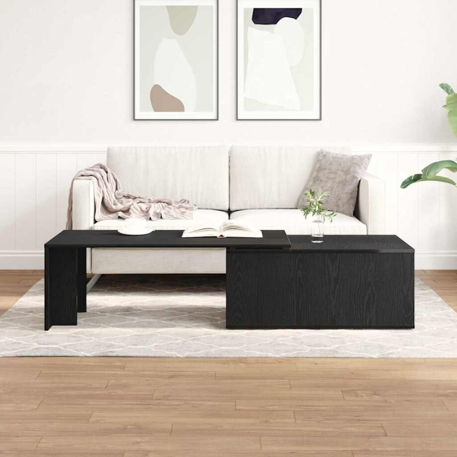 vidaXL Salontafel Zwart Eiken 150 x 50 x 35 cm Bewerkt hout vidaXL Salontafel Zwart Eiken 150 x 50 x 35 cm Bewerkt hout afbeelding 1