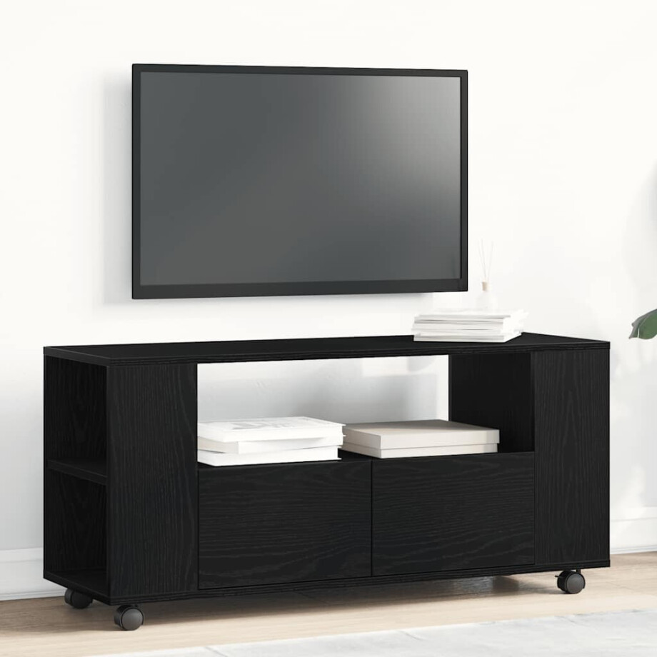vidaXL Tv-meubel wielen 102x34,5x43 cm spaanplaat zwart eikenkleurig afbeelding 1