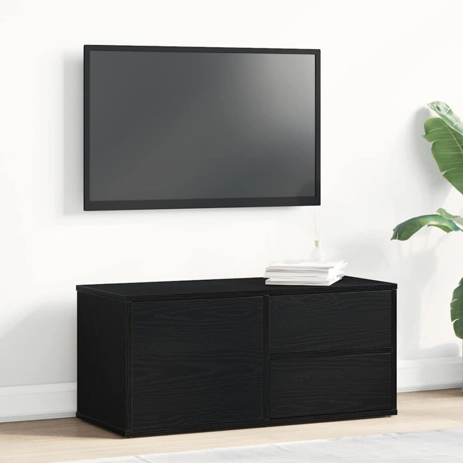 vidaXL TV-kast met lade Zwart Eiken 80 x 34 x 36 cm Bewerkt hout afbeelding 1