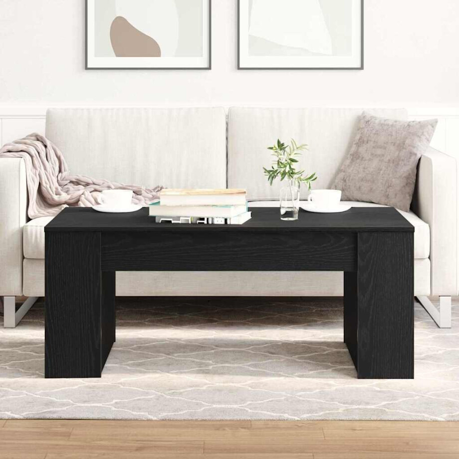 vidaXL Salontafel Zwart Eiken 102 x 55 x 42 cm Bewerkt hout afbeelding 1