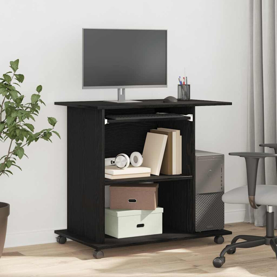 vidaXL Computerbureau Zwart Eiken 80x50x75 cm Bewerkt Hout vidaXL Computerbureau Zwart Eiken 80x50x75 cm Bewerkt Hout afbeelding 1