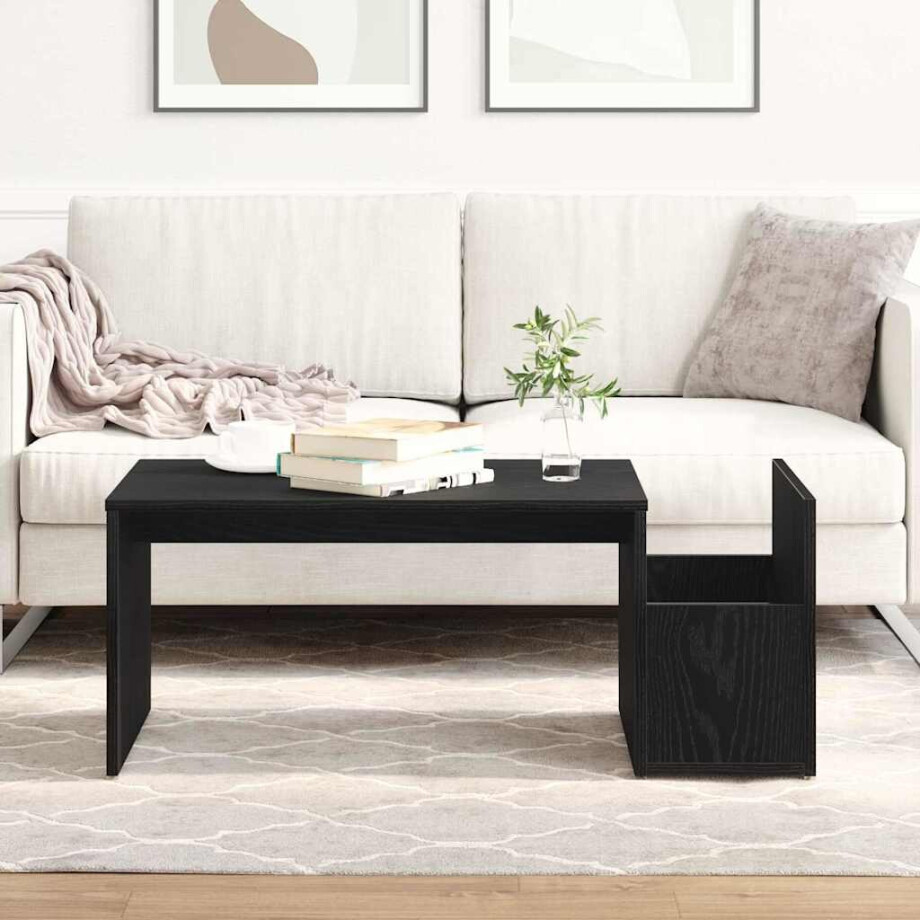 vidaXL Salontafel Zwart Eiken 90 x 45 x 35 cm Bewerkt hout afbeelding 1