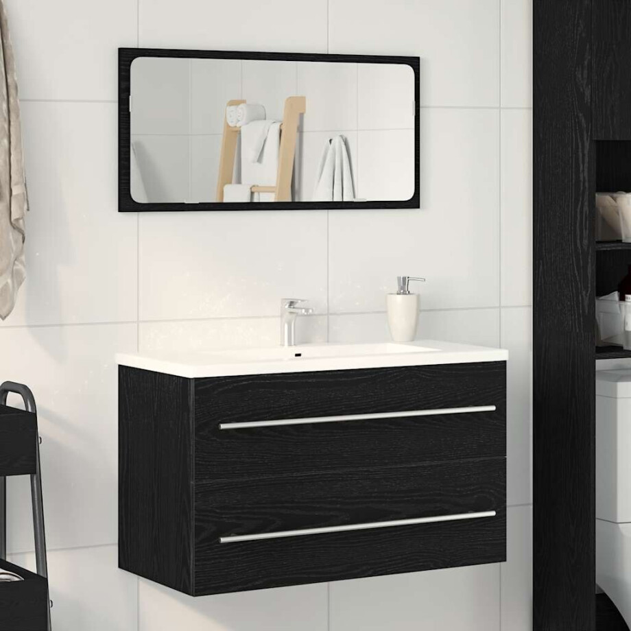 vidaXL Spoelbakkast Zwart Eiken 80x38,5x48 cm Engineered Wood afbeelding 1