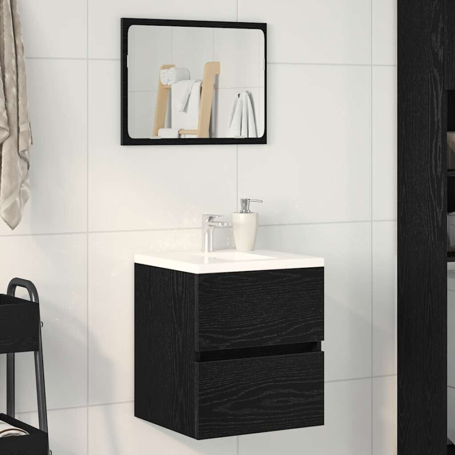 vidaXL Badkamerwastafelkast Zwart Eiken 41x38,5x45 cm Bewerkt Hout afbeelding 1