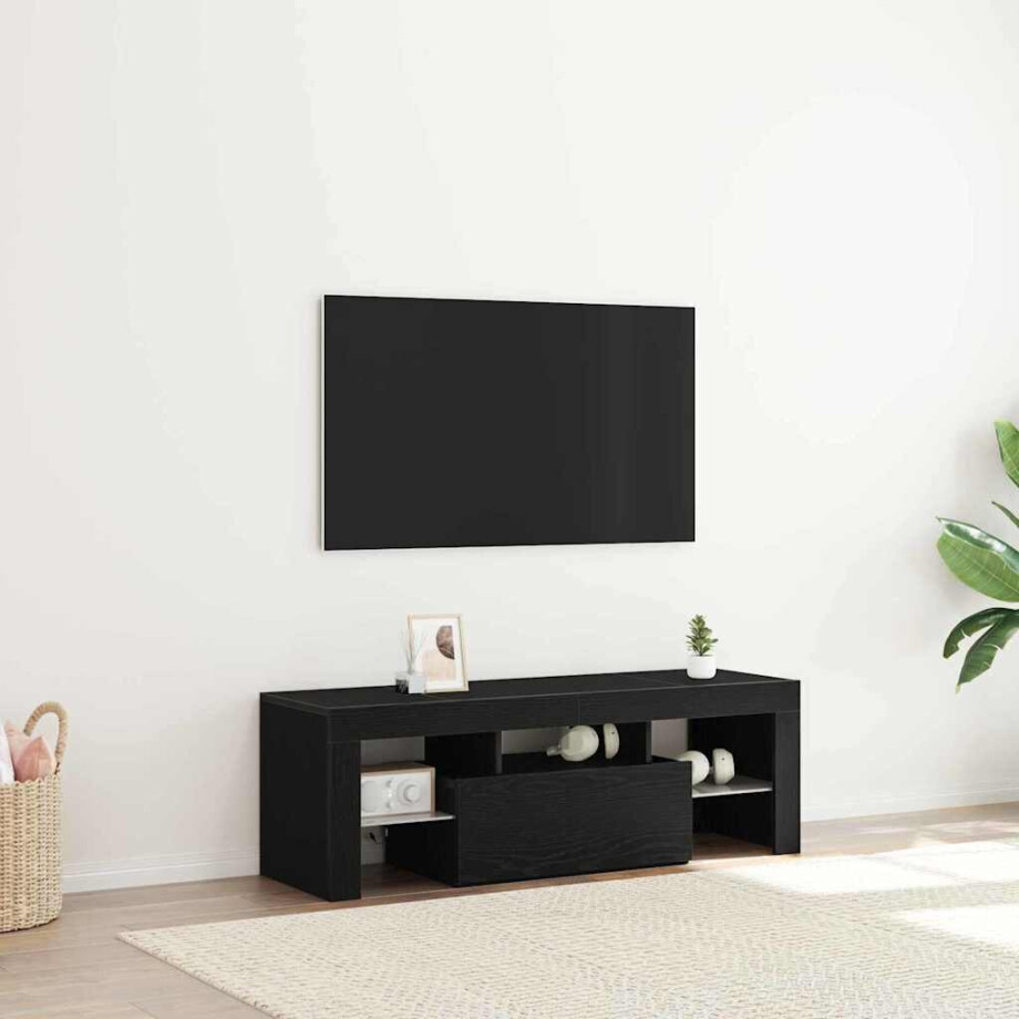 vidaXL TV-kast met lade Zwart Eiken 120 x 35 x 40 cm Bewerkt hout vidaXL TV-kast met lade Zwart Eiken 120 x 35 x 40 cm Bewerkt hout afbeelding 1