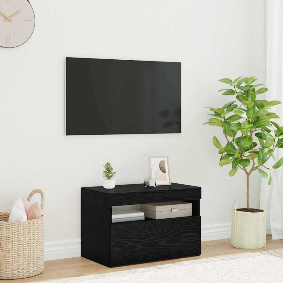 vidaXL TV-kast met LED Zwart Eiken 60 x 35 x 40 cm Bewerkt hout afbeelding 1