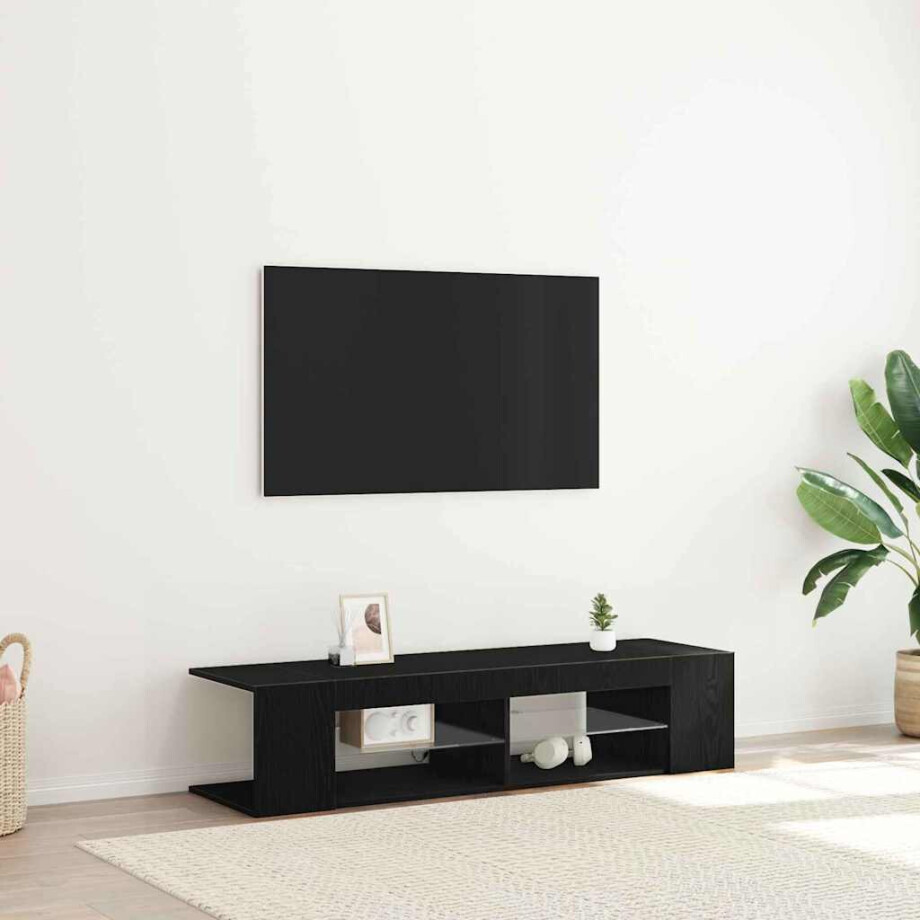 vidaXL TV-kast Zwart Eiken 135 x 39 x 30 cm Bewerkt hout vidaXL TV-kast Zwart Eiken 135 x 39 x 30 cm Bewerkt hout afbeelding 1