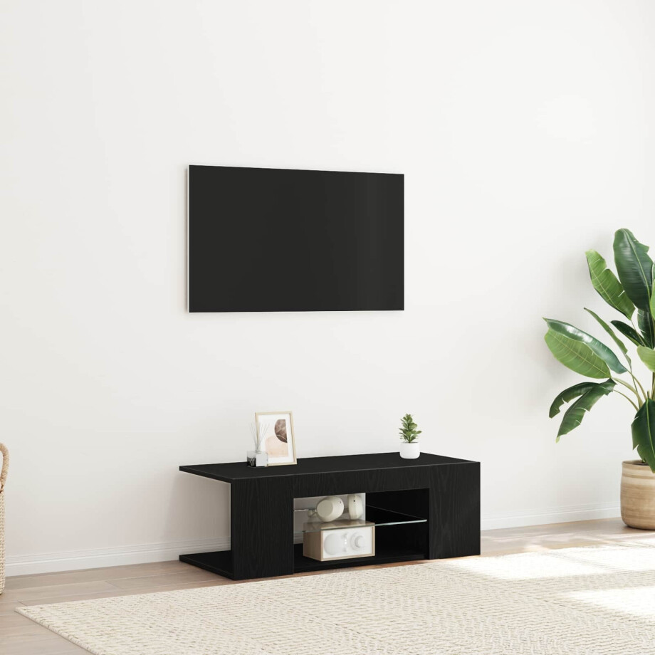 vidaXL TV-kast met lade Zwart Eiken 90 x 39 x 30 cm Bewerkt hout afbeelding 1