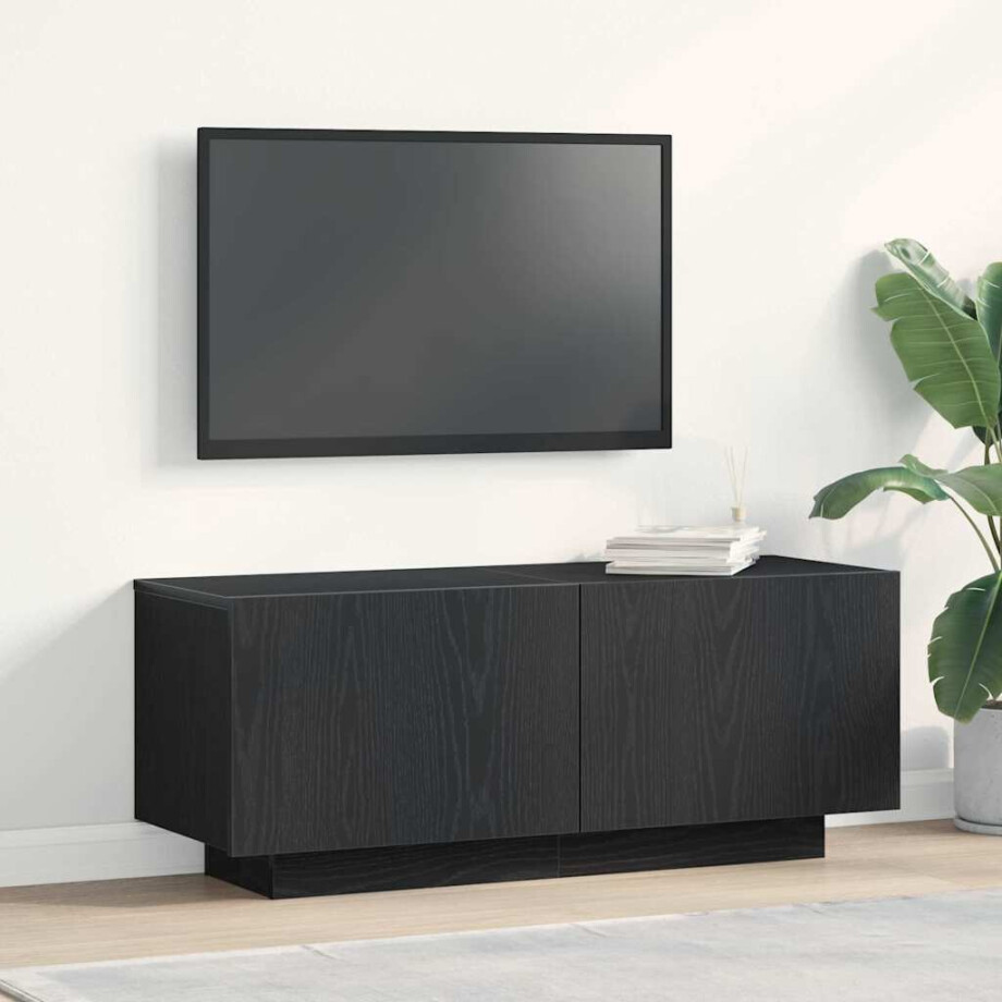 vidaXL TV-kast Zwart Eiken 100 x 35 x 40 cm Bewerkt hout vidaXL TV-kast Zwart Eiken 100 x 35 x 40 cm Bewerkt hout afbeelding 1
