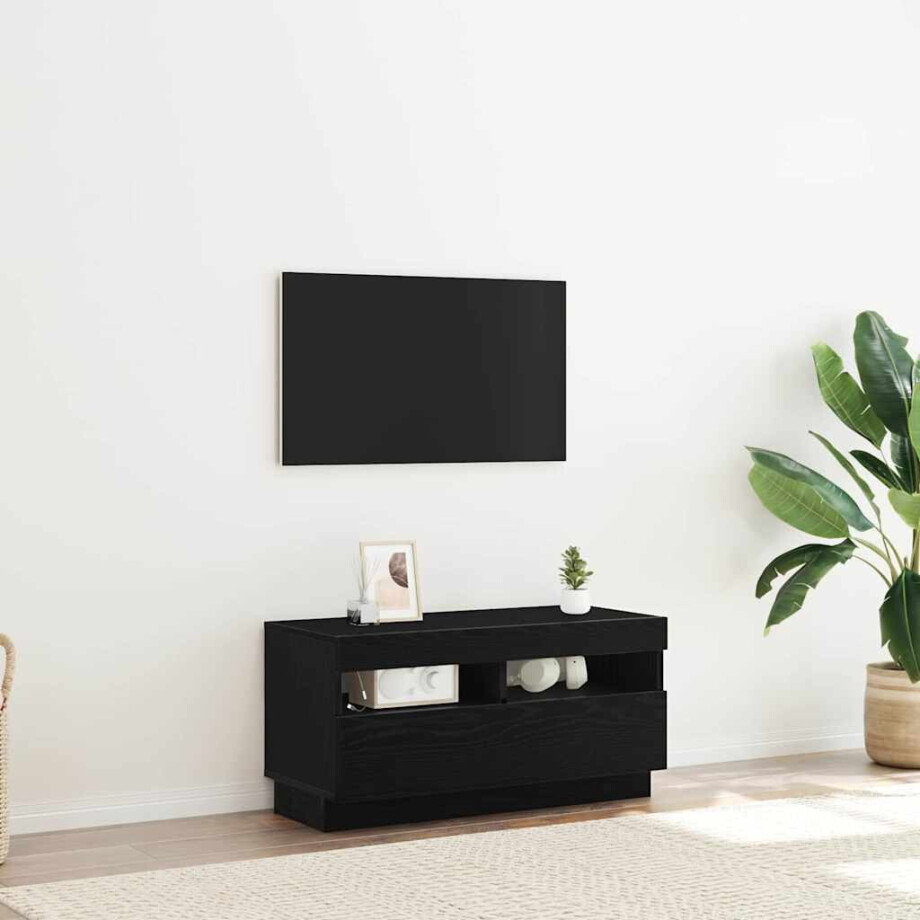 vidaXL TV-kast Zwart Eiken 80 x 35 x 40 cm Bewerkt hout afbeelding 1