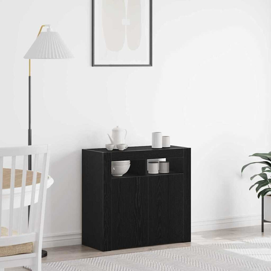 vidaXL Dressoir Zwart Eiken 80 x 35 x 75 cm Bewerkt hout afbeelding 1
