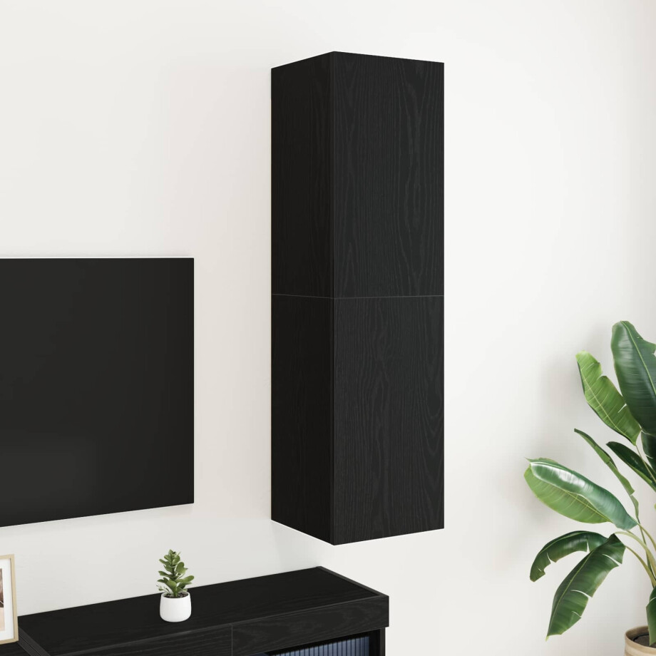 vidaXL Wand TV Kast Zwart Eiken 30,5 x 30 x 110 cm Bewerkt hout vidaXL Wand TV Kast Zwart Eiken 30,5 x 30 x 110 cm Bewerkt hout afbeelding 1
