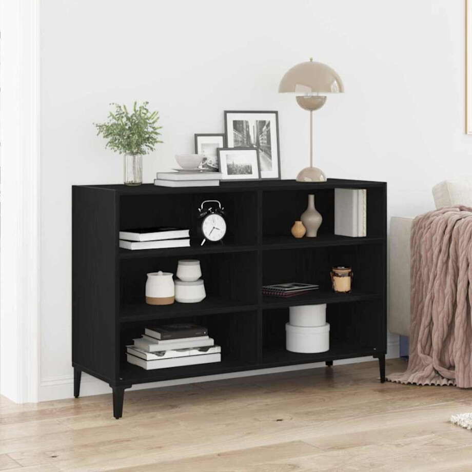vidaXL Dressoir Zwart Eiken 103,5 x 35 x 70 cm Bewerkt hout afbeelding 1