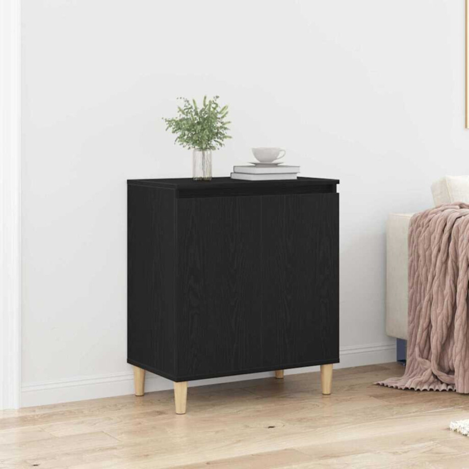 vidaXL Dressoir Zwart Eiken 60 x 35 x 70 cm Bewerkt hout afbeelding 1