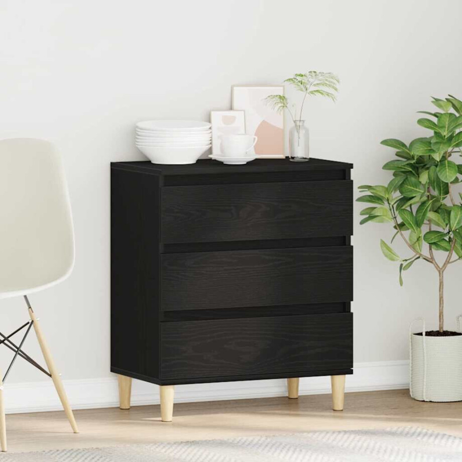 vidaXL Dressoir met lade Zwart Eiken 60 x 35 x 70 cm Bewerkt hout afbeelding 1