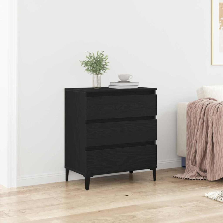vidaXL Dressoir met lade Zwart Eiken 60 x 35 x 70 cm Bewerkt hout afbeelding 1
