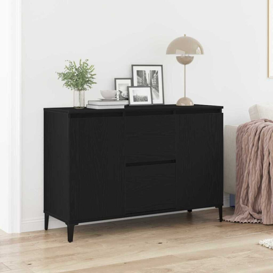 vidaXL Dressoir met lade Zwart Eiken 104 x 35 x 70 cm Bewerkt hout afbeelding 1