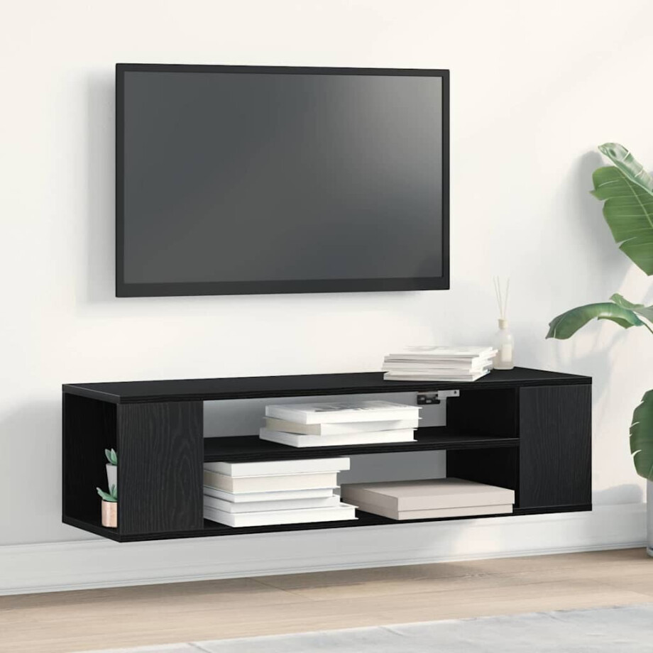 vidaXL TV-kast Zwart Eiken 100 x 30 x 26,5 cm Bewerkt hout afbeelding 1