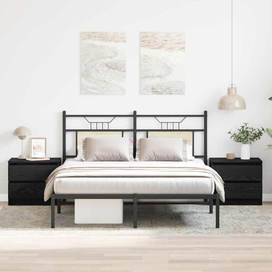 vidaXL Nachtkastje 2 pcs Zwart Eiken 50 x 40 x 43,5 cm Bewerkt hout afbeelding 1