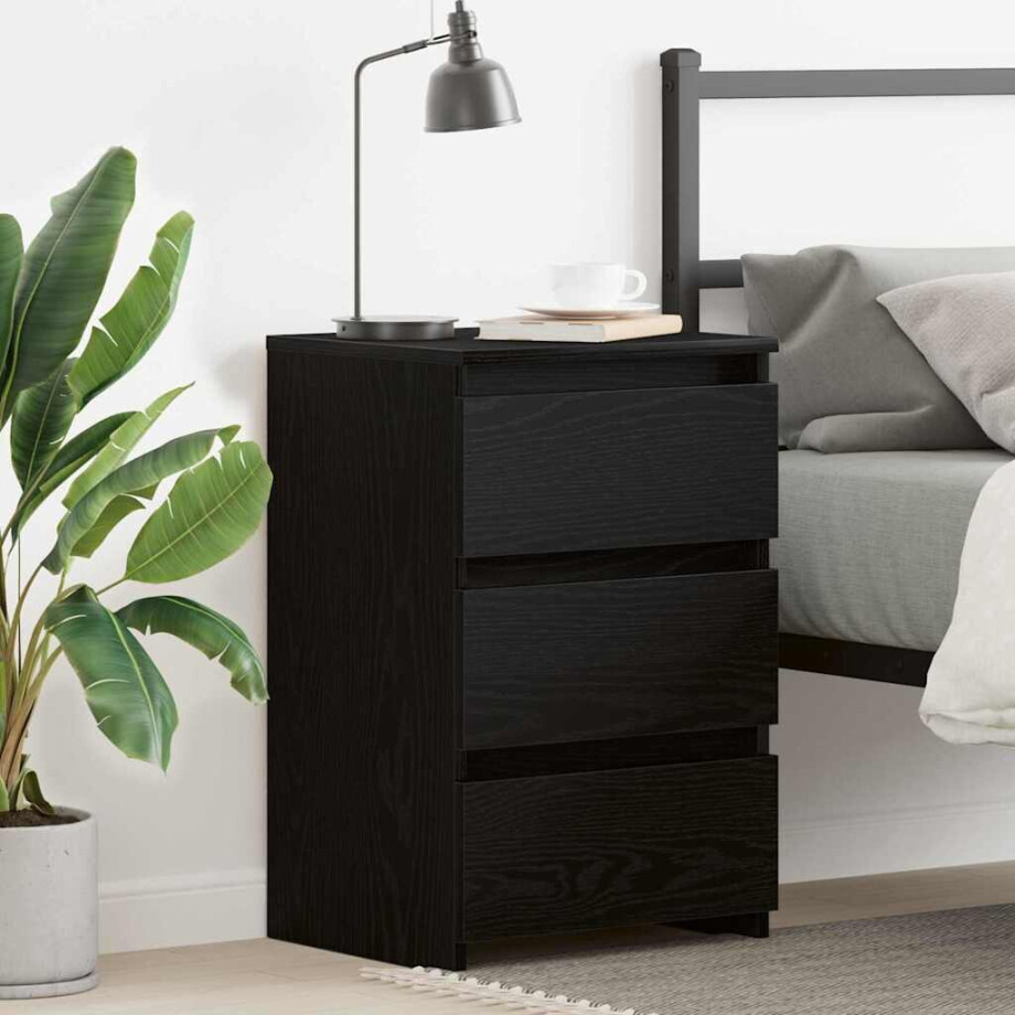 vidaXL Nachtkastje met lade Zwart Eiken 40 x 35 x 62,5 cm Bewerkt hout afbeelding 1