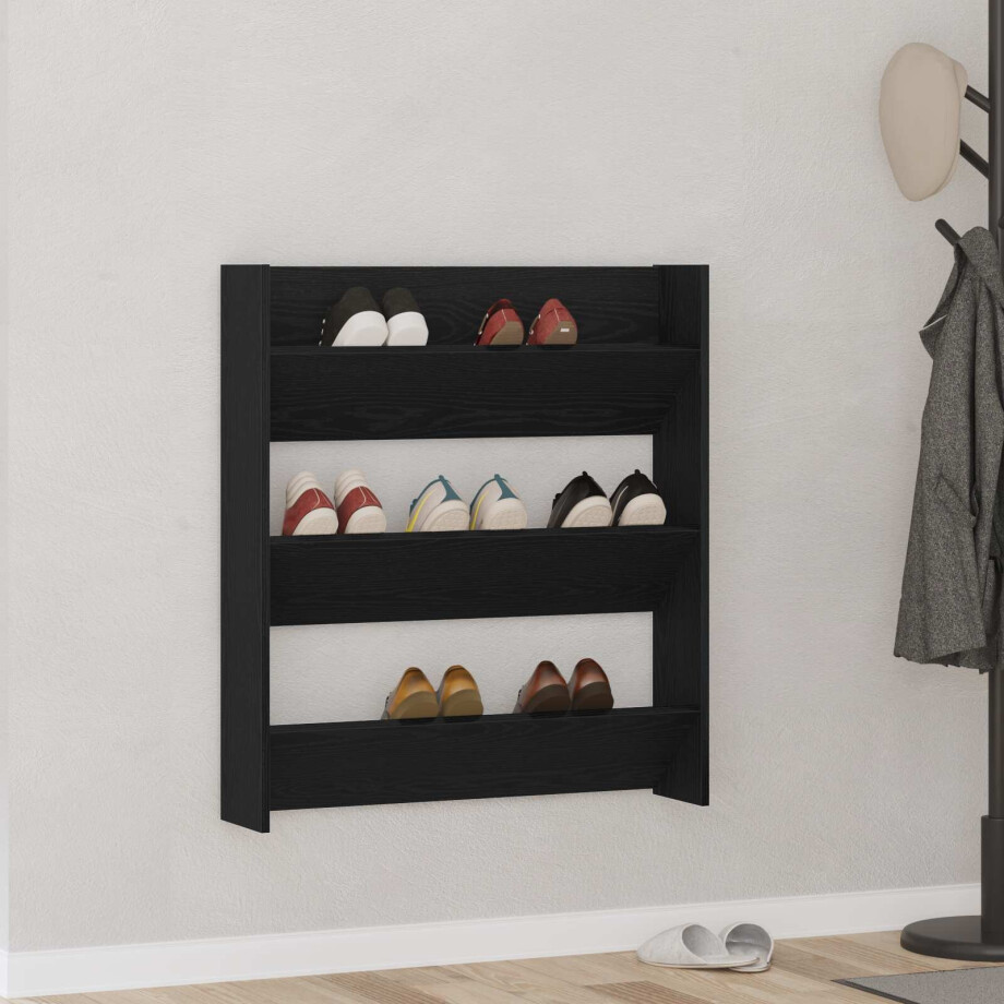 vidaXL Schoenenkast met plank Zwart Eiken 80 x 18 x 90 cm Bewerkt hout afbeelding 1