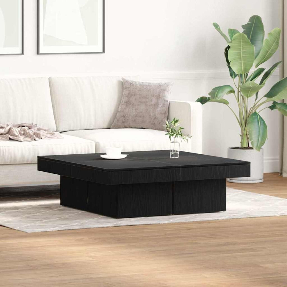 vidaXL Salontafel Zwart Eiken 90 x 90 x 28 cm Bewerkt hout afbeelding 1