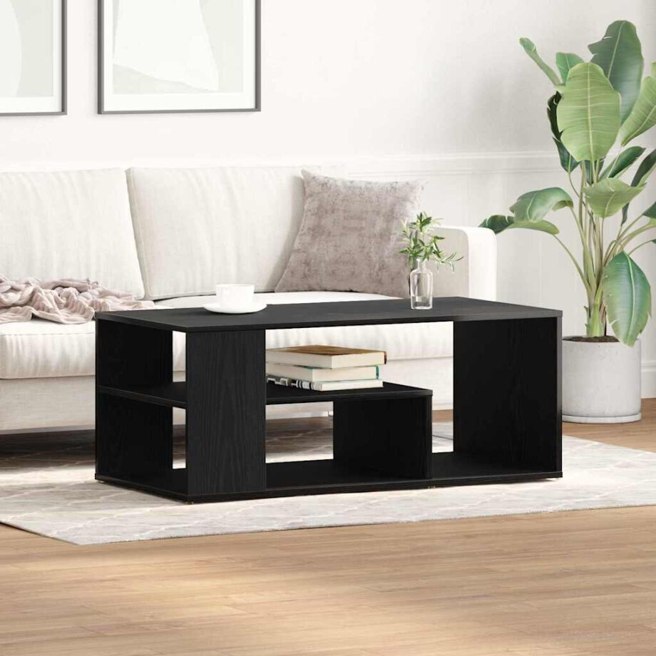vidaXL Salontafel Zwart Eiken 100 x 50 x 40 cm Bewerkt hout afbeelding 1