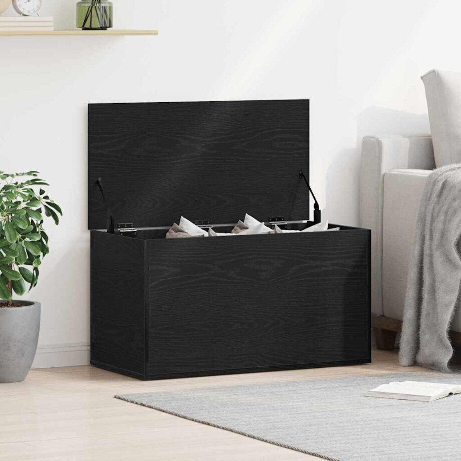 vidaXL Opslagdoos met opslag Zwart Eiken 84 x 42 x 46 cm Bewerkt hout afbeelding 1