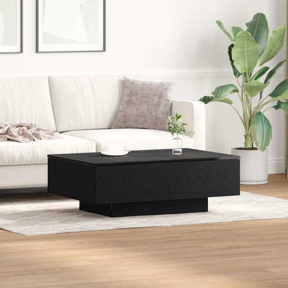 vidaXL Salontafel Zwart Eiken 90 x 60 x 31 cm Bewerkt hout afbeelding 1