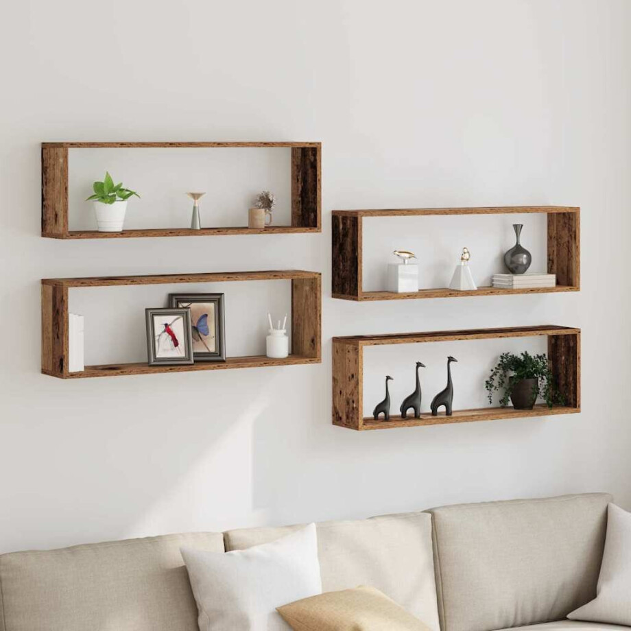 vidaXL Wandschappen 4 pcs Oudhout 80 x 15 x 26 cm Bewerkt hout afbeelding 1