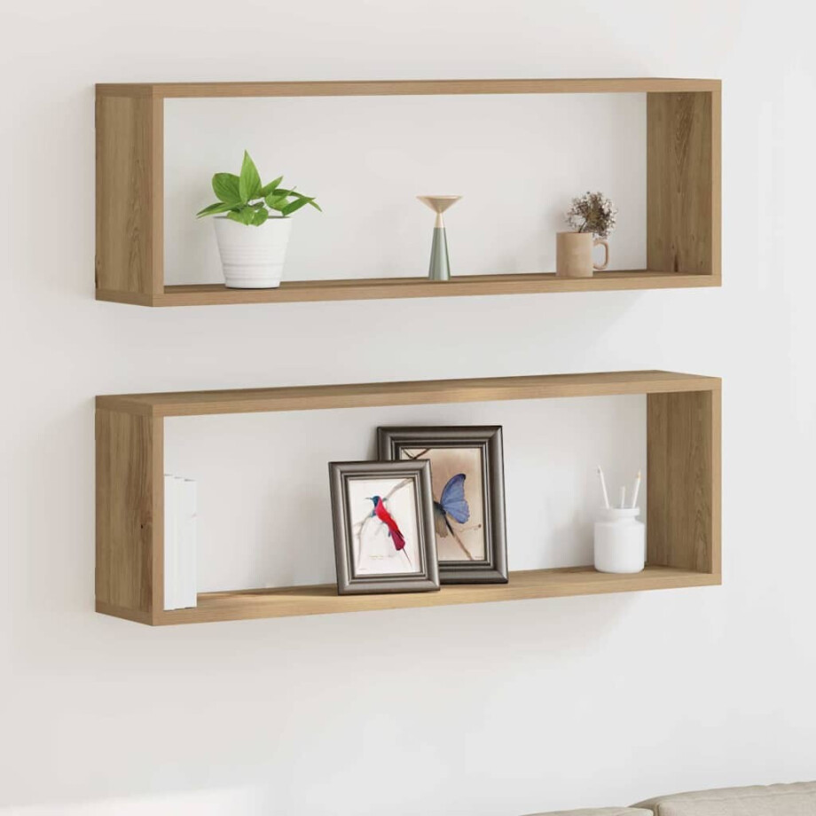 vidaXL Wandschappen met plank 2 pcs Ambachtelijk eiken 80 x 15 x 26 cm afbeelding 1
