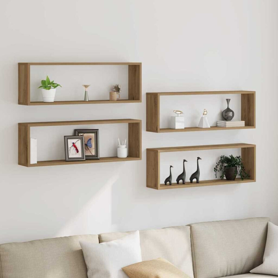 vidaXL Wandschappen met plank 4 pcs Ambachtelijk eiken 80 x 15 x 26 cm afbeelding 1