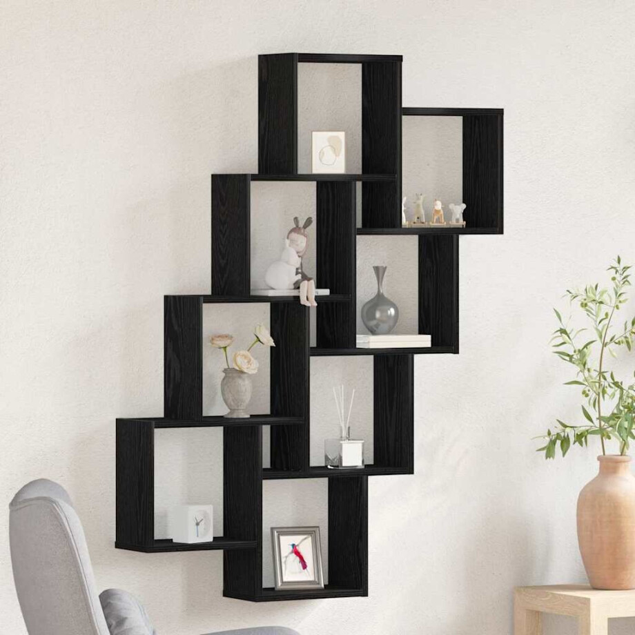 vidaXL Wandplank met plank Zwart Eiken 90 x 15 x 119,5 cm Bewerkt hout vidaXL Wandplank met plank Zwart Eiken 90 x 15 x 119,5 cm Bewerkt hout afbeelding 1