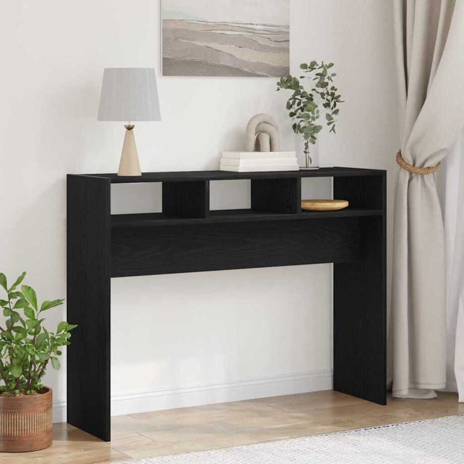 vidaXL Wandtafel Zwart eiken 105 x 30 x 80 cm Bewerkt hout vidaXL Wandtafel Zwart eiken 105 x 30 x 80 cm Bewerkt hout afbeelding 1