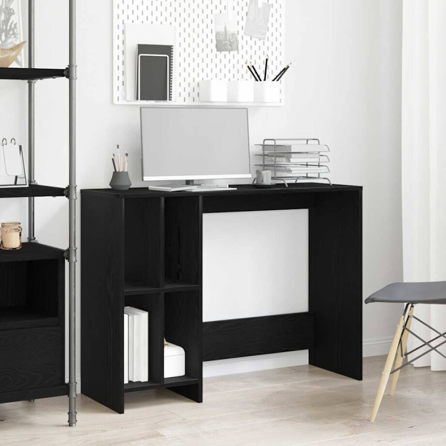 vidaXL Bureau met plank Zwart Eiken 102,5 x 35 x 75 cm Bewerkt hout afbeelding 1