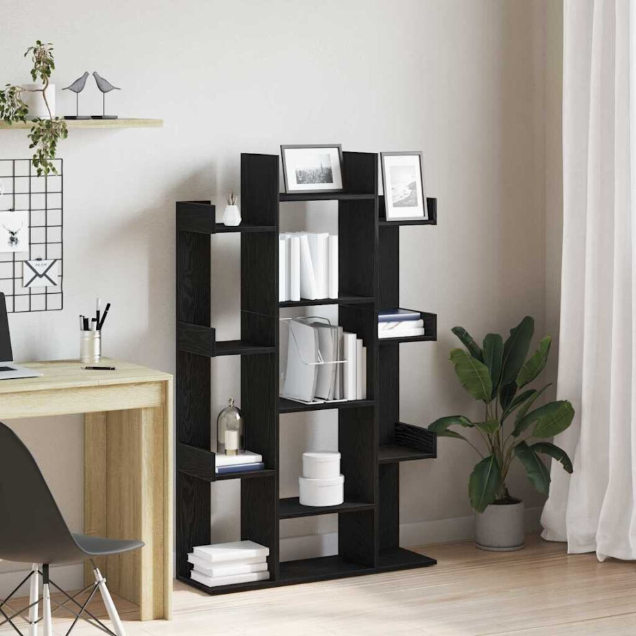 vidaXL Boekenkast Zwart Eiken 86 x 25,5 x 140 cm Bewerkt hout afbeelding 1