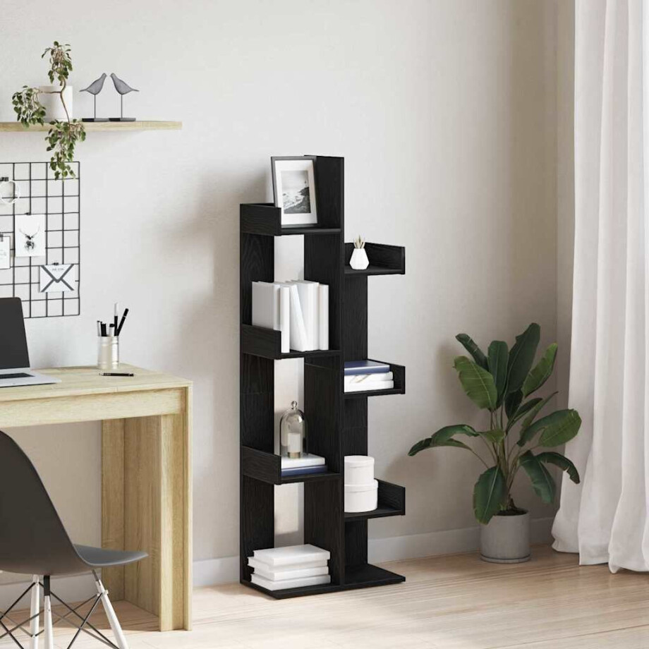 vidaXL Boekenkast Zwart Eiken 48 x 25,5 x 140 cm Bewerkt hout afbeelding 1
