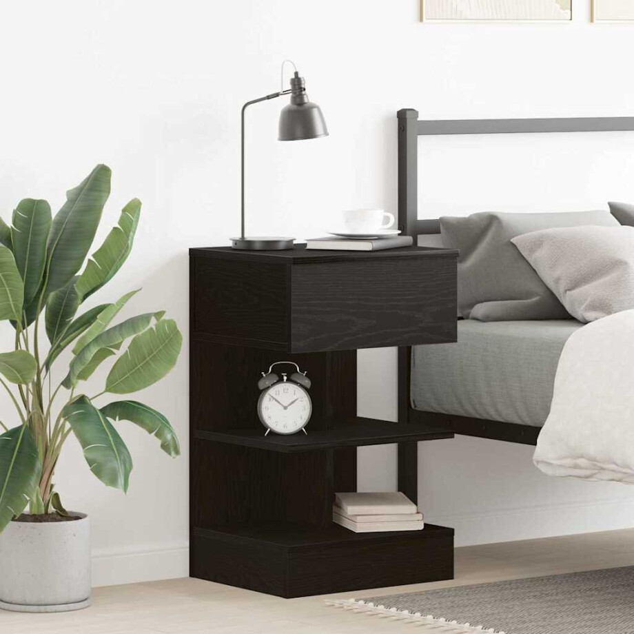 vidaXL Nachtkastje met lade Zwart Eiken 40 x 35 x 65 cm Bewerkt hout vidaXL Nachtkastje met lade Zwart Eiken 40 x 35 x 65 cm Bewerkt hout afbeelding 1