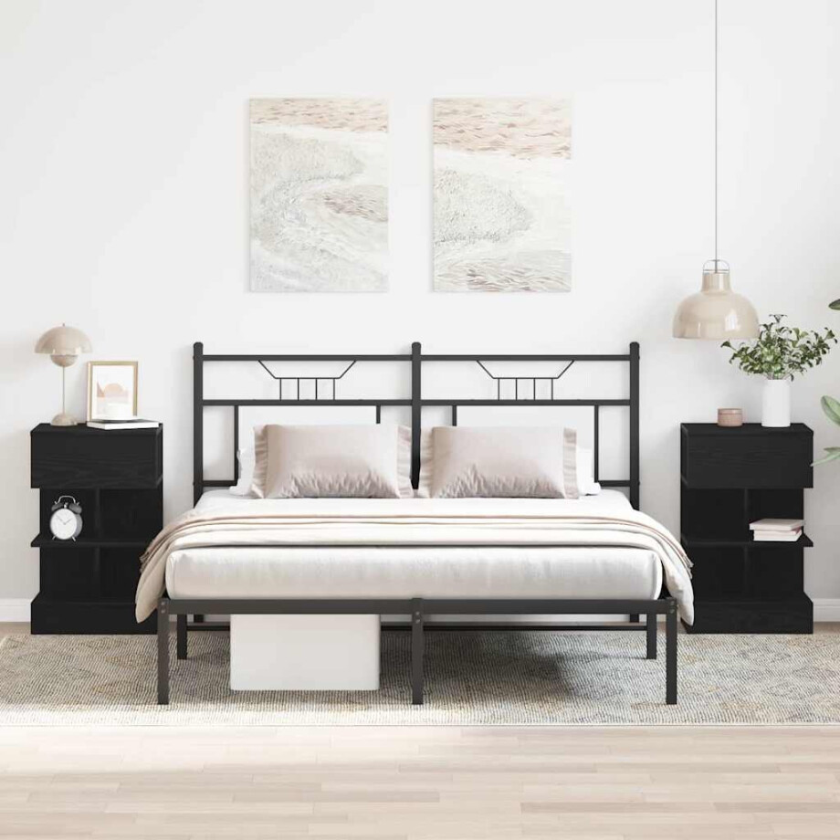 vidaXL Nachtkastje 2 pcs Zwart Eiken 40 x 35 x 65 cm Bewerkt hout vidaXL Nachtkastje 2 pcs Zwart Eiken 40 x 35 x 65 cm Bewerkt hout afbeelding 1