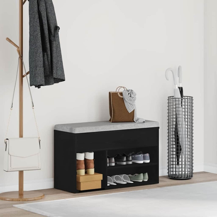 vidaXL Schoenenbank met plank Zwart Eiken 80 x 30 x 45 cm Bewerkt hout afbeelding 1
