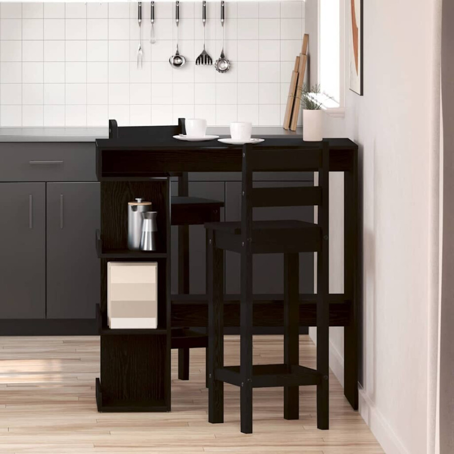 vidaXL Bartafel met plank Zwart Eiken 100 x 48 x 101,5 cm Bewerkt hout vidaXL Bartafel met plank Zwart Eiken 100 x 48 x 101,5 cm Bewerkt hout afbeelding 1